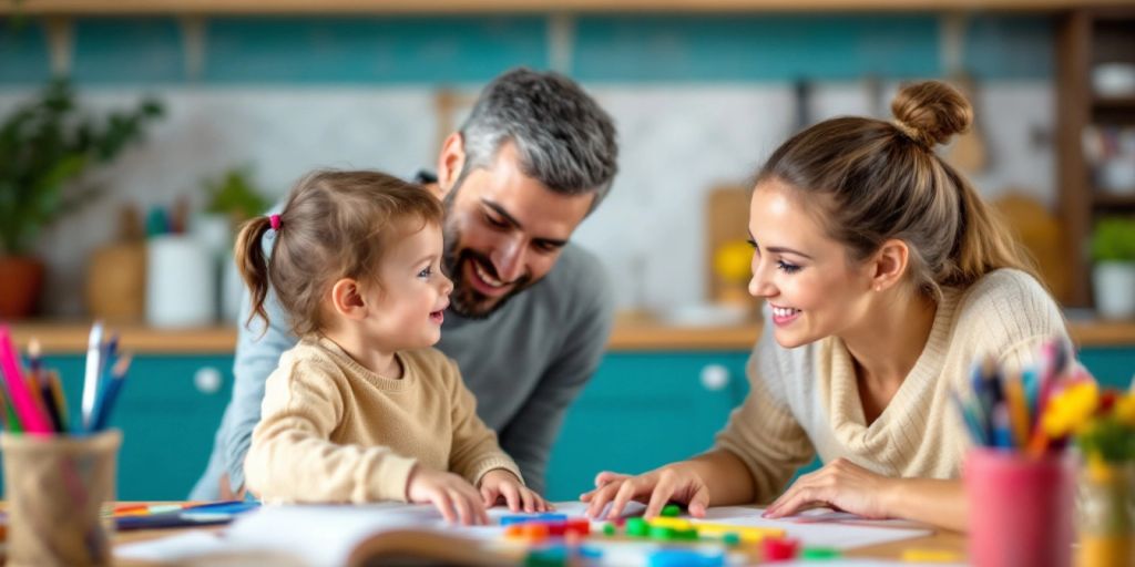 Parent and child sharing constructive feedback at a table.