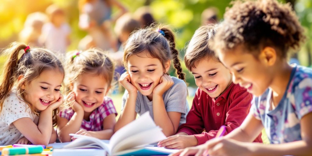 Children participating in balanced learning activities outdoors.